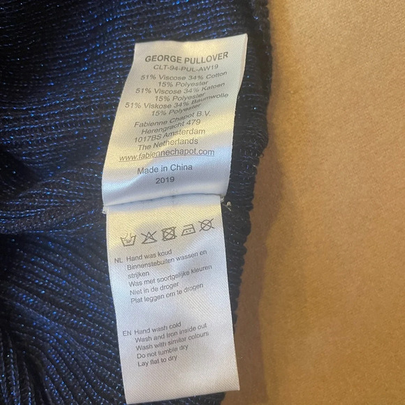 Fabienne Chapot Navy Metallic George Flared Sleeve Sweater Size XS - Picture 6 of 9